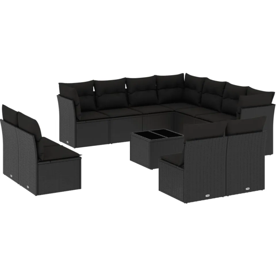 vidaXL 12-delige Loungeset met kussens poly rattan zwart