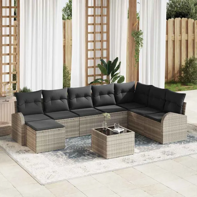 vidaXL Bankstel 9 st Lichtgrijs poly rattan, foto 2