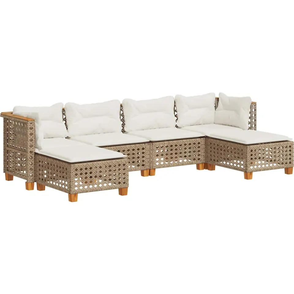 vidaXL 6-delige Loungeset met kussens poly rattan beige, foto 3