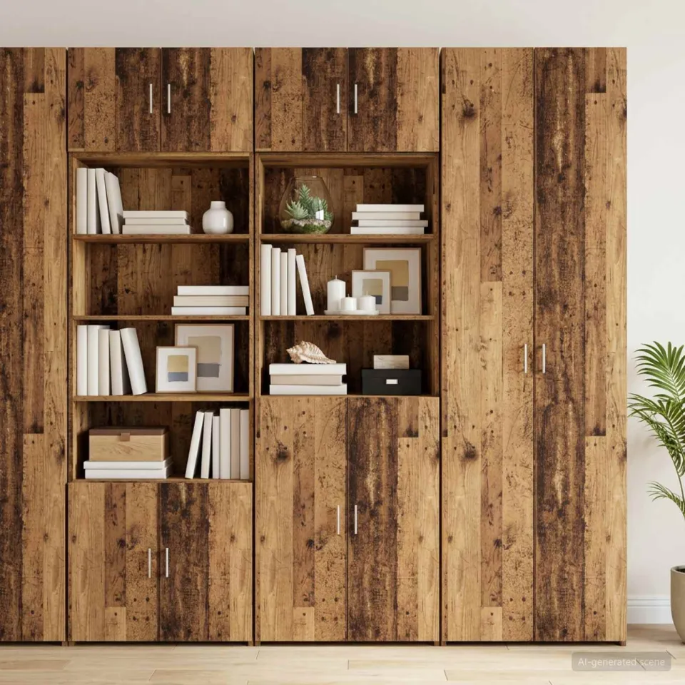 vidaXL Opbergkast met Planken Oud hout 70 x 42,5 x 225 cm Bewerkt hout bruin, foto 4