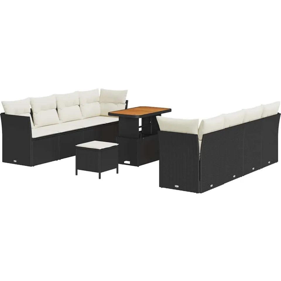 vidaXL Tuinbankenset 11 st Zwart poly rattan, foto 4