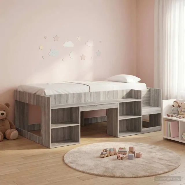 vidaXL Jeugd bedframe met opbergruimte Grijs Sonoma 75 x 190 cm Bruin