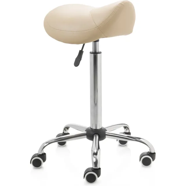 ZenGrowth ergonomische zadelkruk met hoge gasveer beige - Kapperskruk op zachte wielen – Zadelstoel - In hoogte verstelbaar