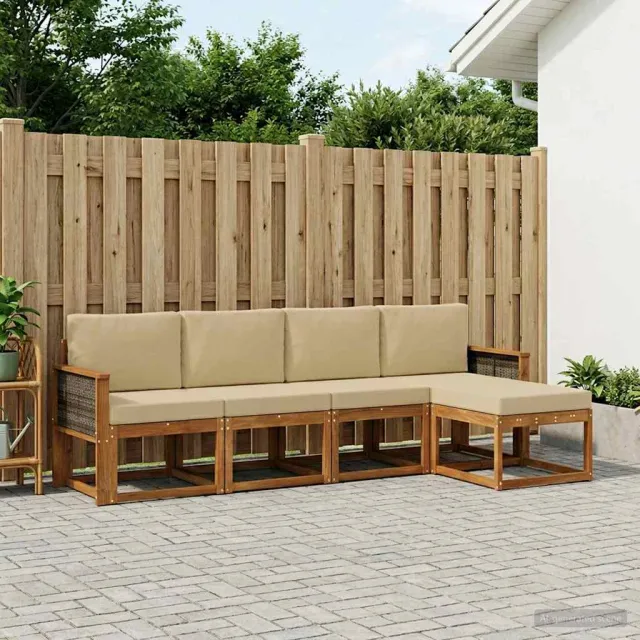 vidaXL Buiten bankenset 5 st 5-zits Natuurlijk en Beige