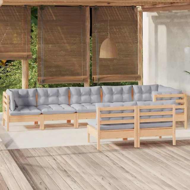 vidaXL 8-delige Loungeset met grijze kussens massief grenenhout grijs, foto 2