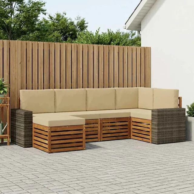 vidaXL Buiten bankenset 6 st 5-zits Natuurlijk en Beige