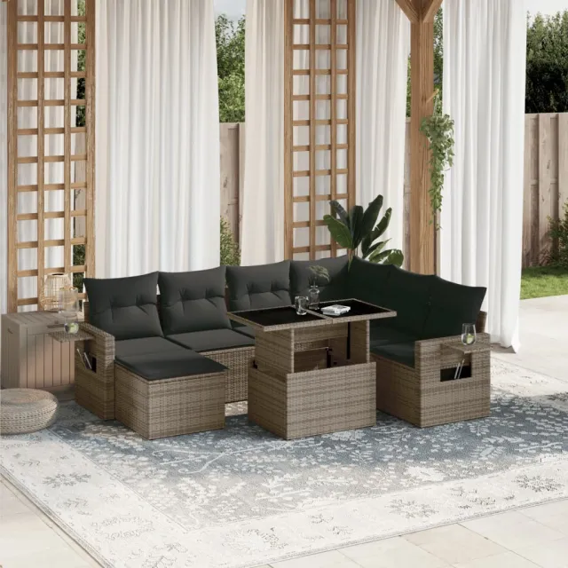 vidaXL 8-delige Loungeset met kussens poly rattan grijs, foto 2