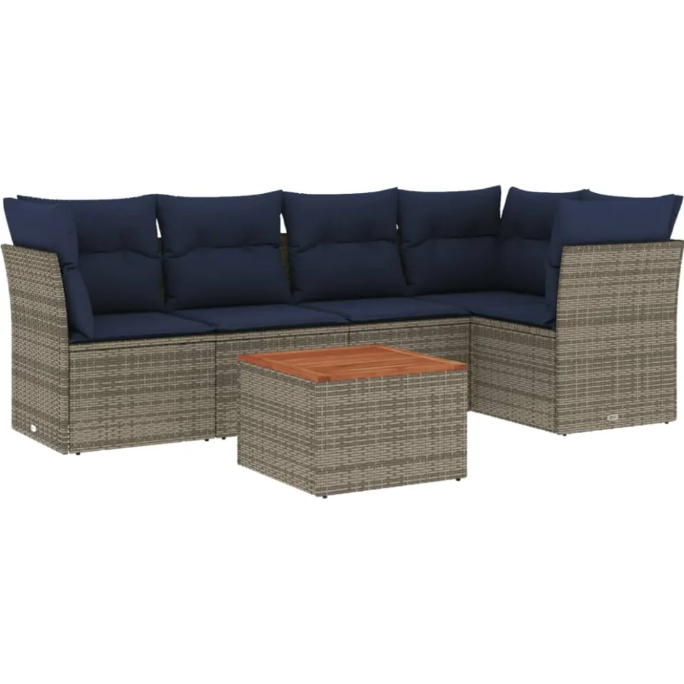 vidaXL 6-delige Loungeset met kussens poly rattan grijs, foto 3