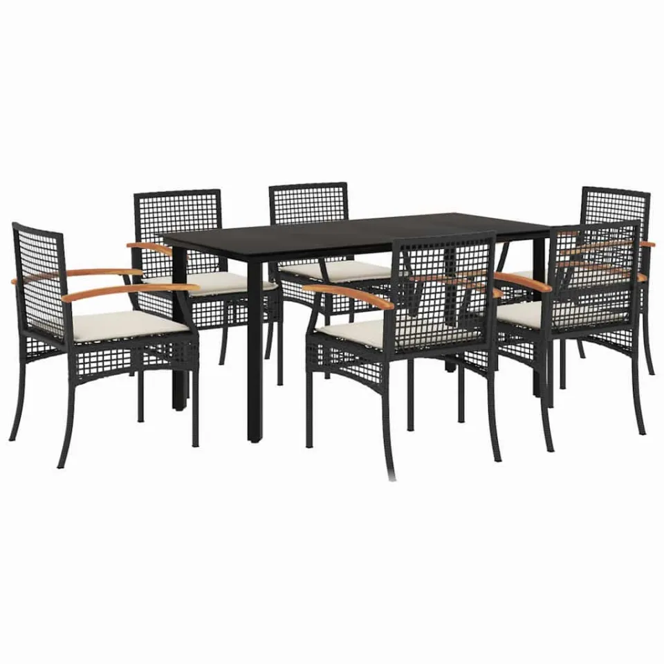 vidaXL 7-delige Tuinset met kussens poly rattan zwart
