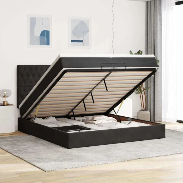 vidaXL Ottoman bed met matrassen 200x200cm fluweel zwart
