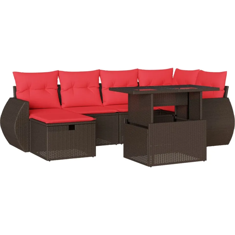vidaXL 7-delige tuinbankset met kussens, bruin polyrotan, foto 3