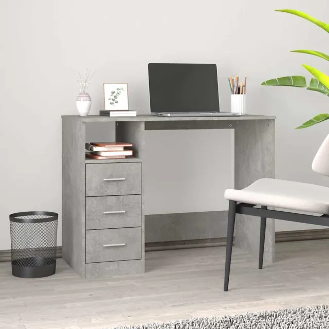 vidaXL Bureau met lades 102x50x76 cm bewerkt hout betongrijs grijs, foto 2