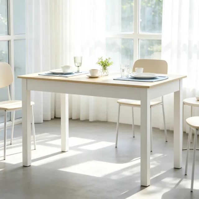 REDOM Eettafel - Rechthoekig tafelblad - Vast ontwerp - Moderne stijl - Eetkamer, keuken of woonkamer - Spaanplaat - Eiken, wit - 119 x 70 x 75 cm