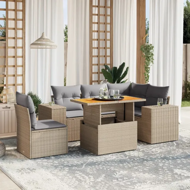 vidaXL 6-delige Loungeset met kussens poly rattan beige, foto 2