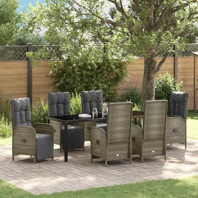 vidaXL Tuin eettafelset 7 st Grijs poly rattan