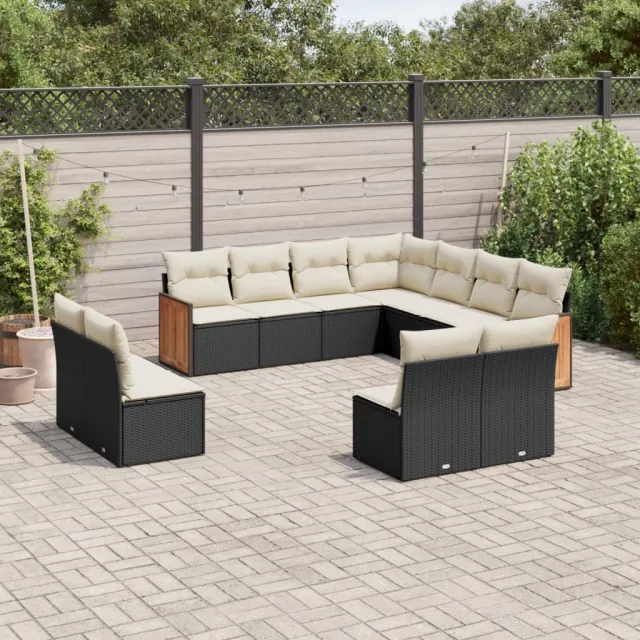 vidaXL 11-delige Loungeset met kussens poly rattan zwart, foto 2