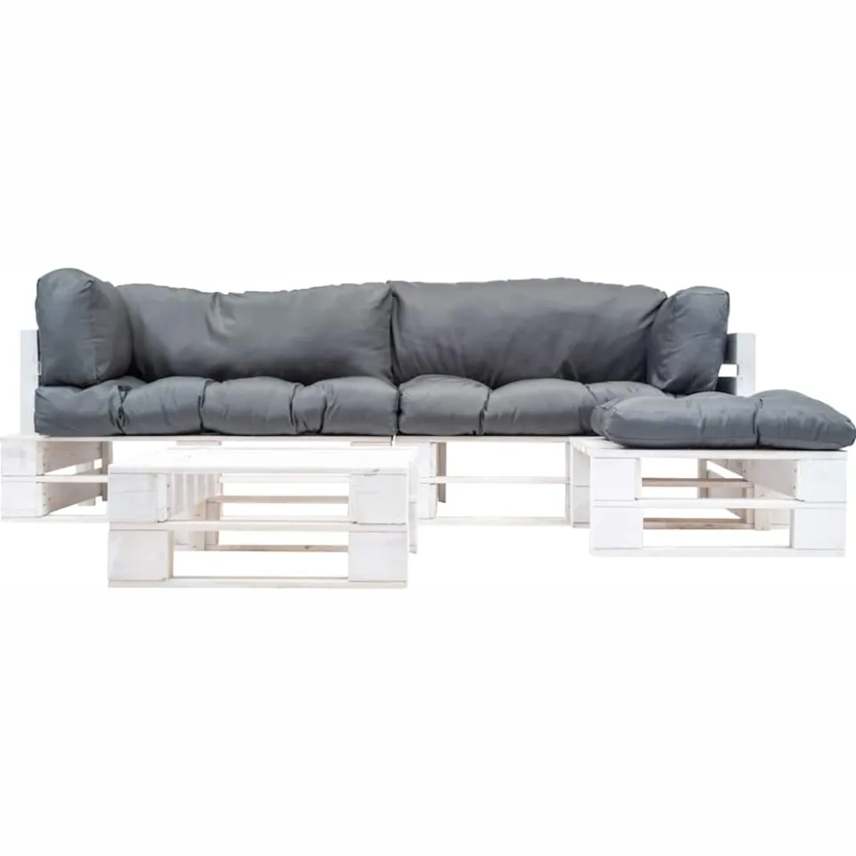 vidaXL 4-delige Loungeset pallet met grijze kussens hout grijs, foto 2