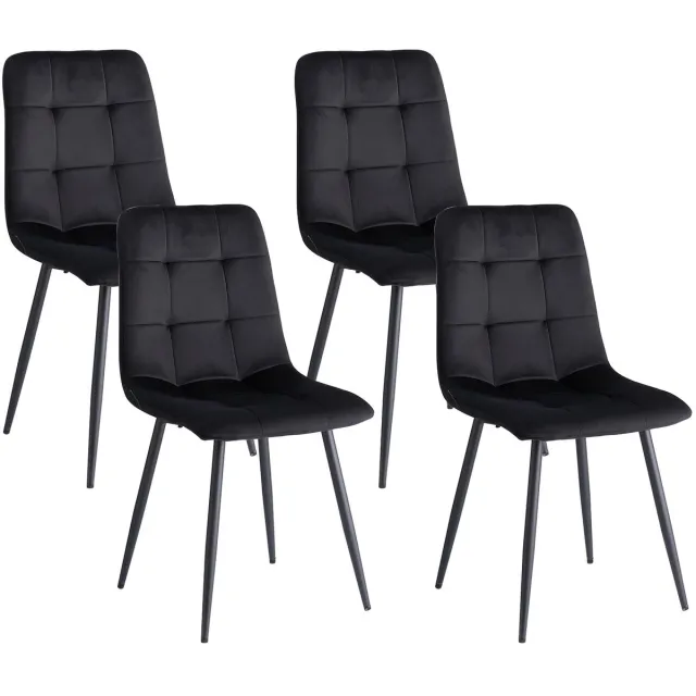 Questyr Eetkamerstoelen – Set van 4 – Fluweel – Zwart – Comfortabele Scandinavische Stoelen met Zachte Zitting & Houten Poten