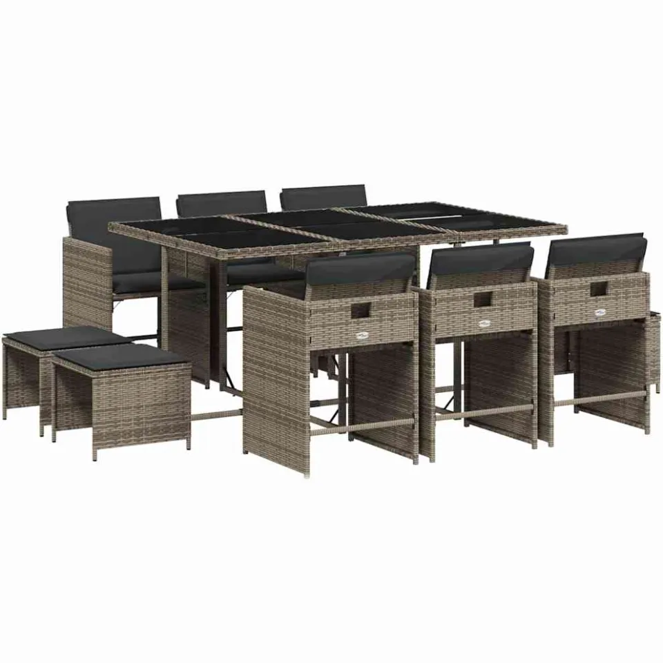 vidaXL 11-delige Tuinset met kussens poly rattan grijs, foto 3