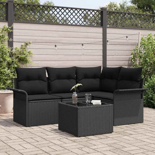 vidaXL Tuin Sofa Set 5 st Zwart poly rattan, foto 2