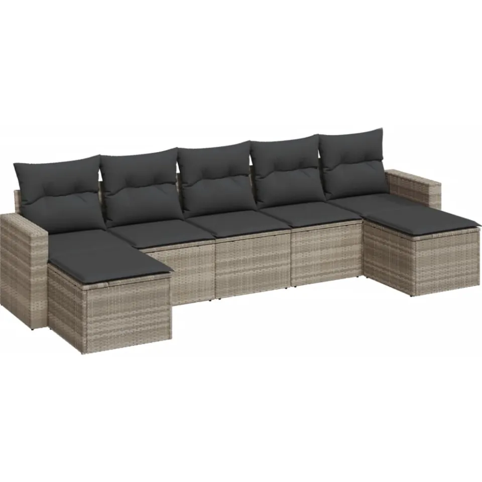 vidaXL 7-delige Loungeset met kussens poly rattan lichtgrijs grijs