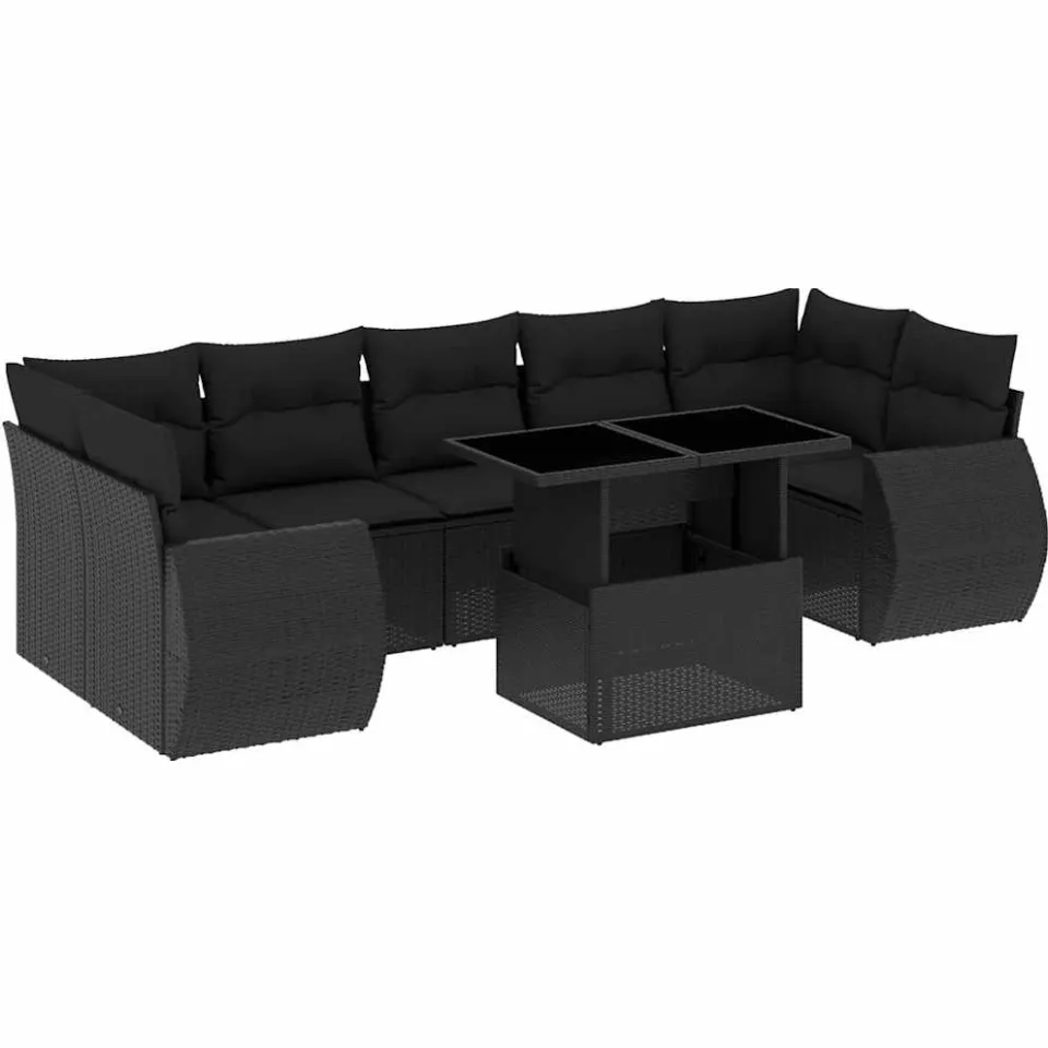 vidaXL 8-delige Loungeset met kussens poly rattan zwart, foto 3
