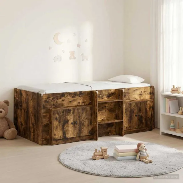 vidaXL Loft Bed Frame met Kast 3 st Gerookt eiken Bewerkt hout Bruin