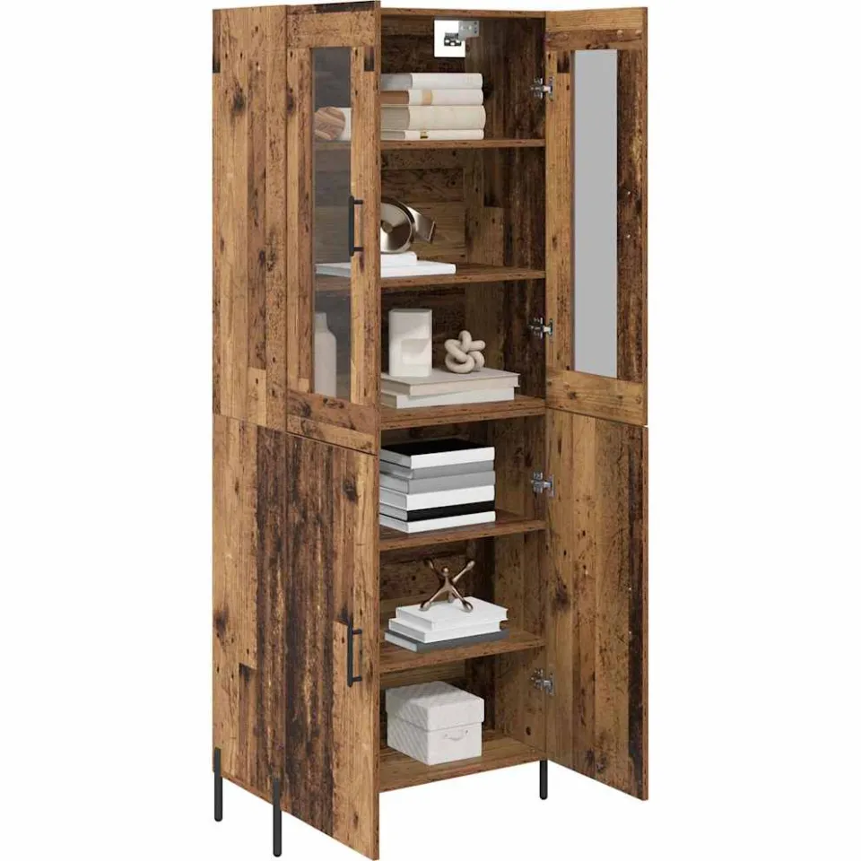 vidaXL Highboard Oud Hout 69,5 x 34 x 180 cm Bewerkt hout Bruin