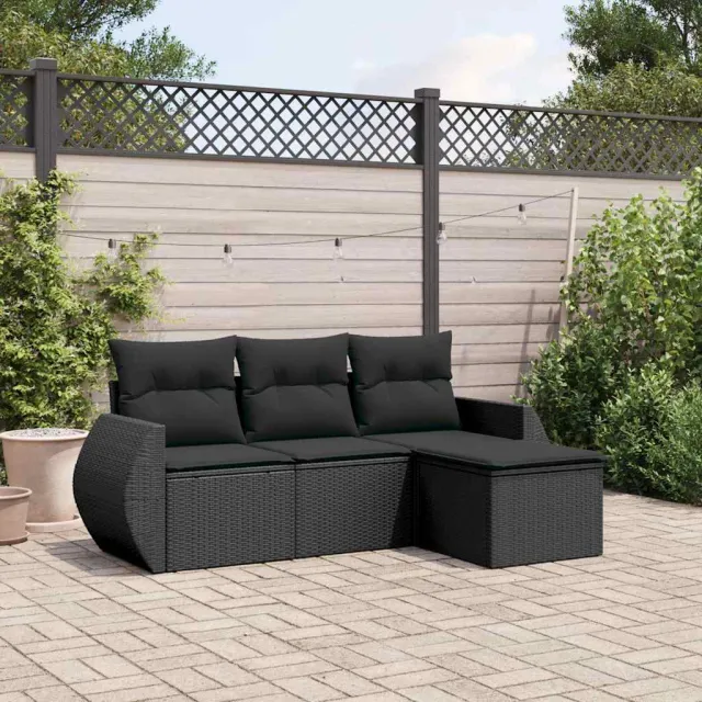 vidaXL 4-delige Loungeset met kussens poly rattan zwart, foto 2