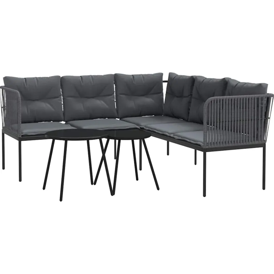 vidaXL Loungeset met kussens staal en textileen zwart