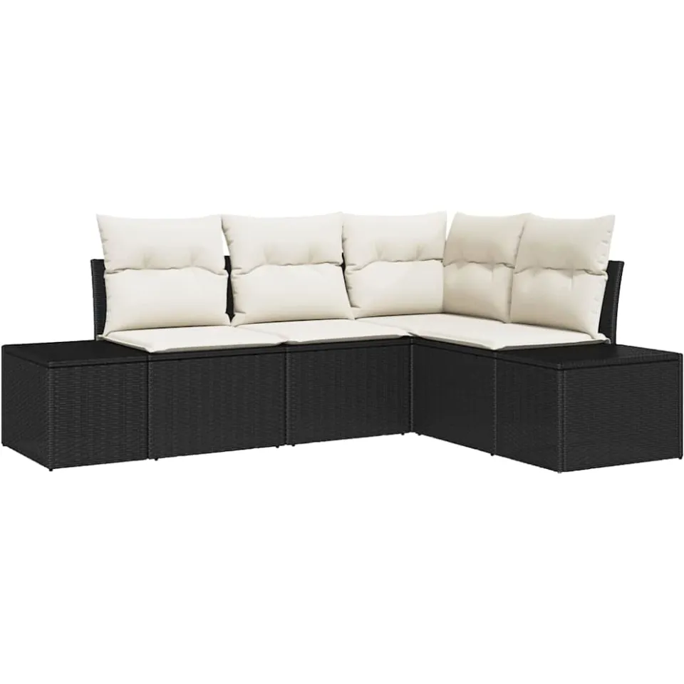 vidaXL Tuinbankenset 4 st Zwart en Crème poly rattan