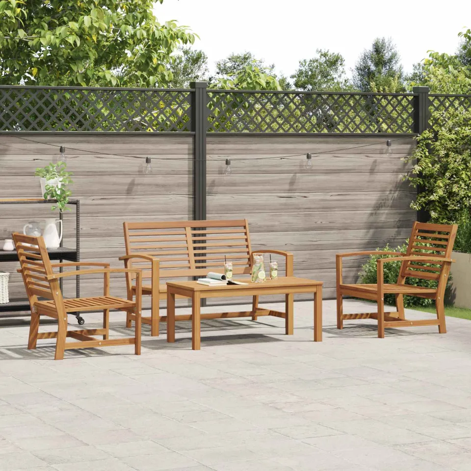 vidaXL Tuinbankenset 4 st Naturel Massief Teakhout, foto 3
