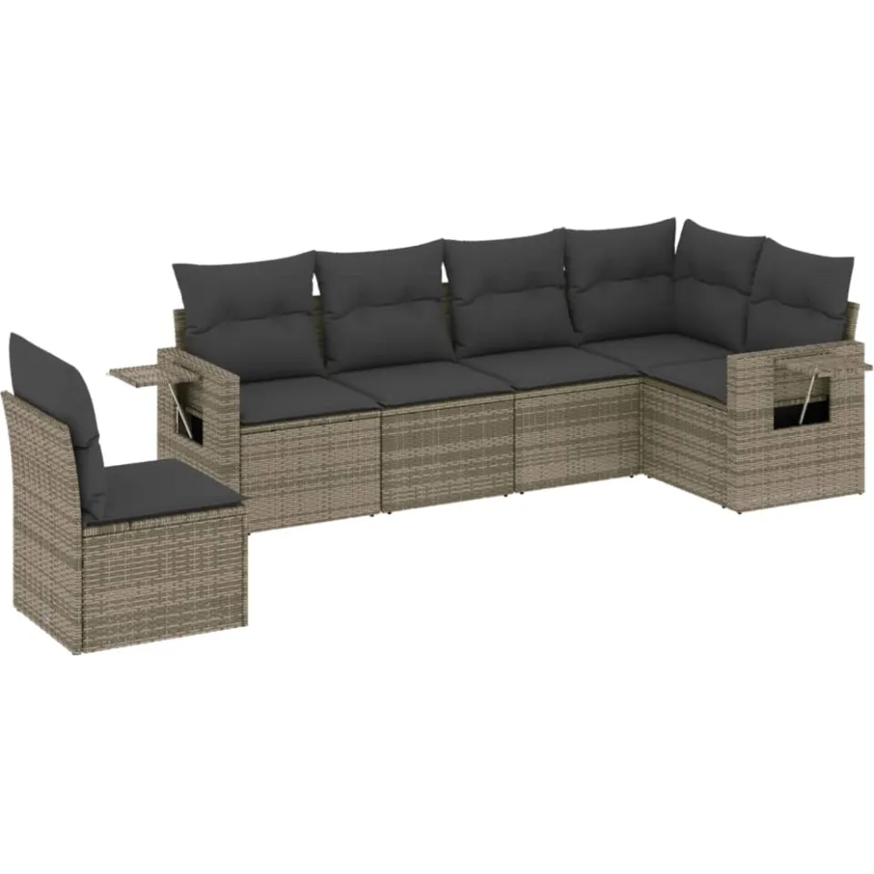 vidaXL 6-delige Loungeset met kussens poly rattan grijs, foto 3