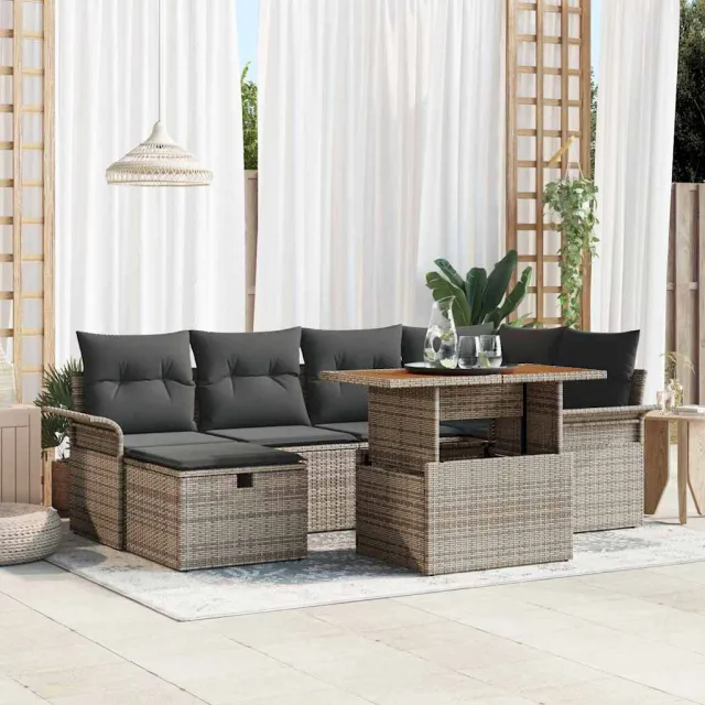 vidaXL Tuin Sofa Set 7 st Grijs Poly riet