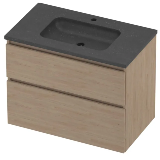 Proline Rollo Badmeubelset Hardsteen Elegant 1 Kraangat 80x46x62 cm Blue Stone Ideal Oak Eiken