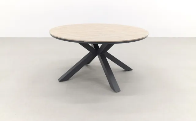 Garden Impressions Edison tuintafel - 148 cm. rond Antraciet/Hout kleur