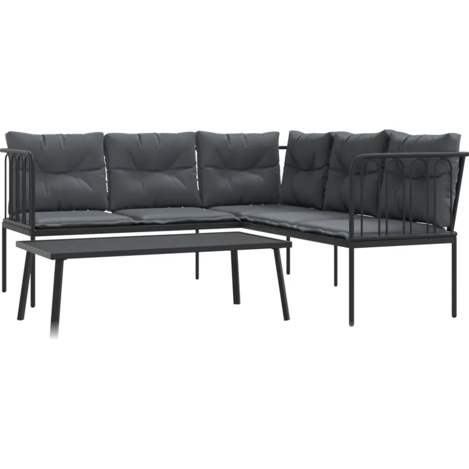 vidaXL Loungeset met kussens staal en textileen zwart, foto 4