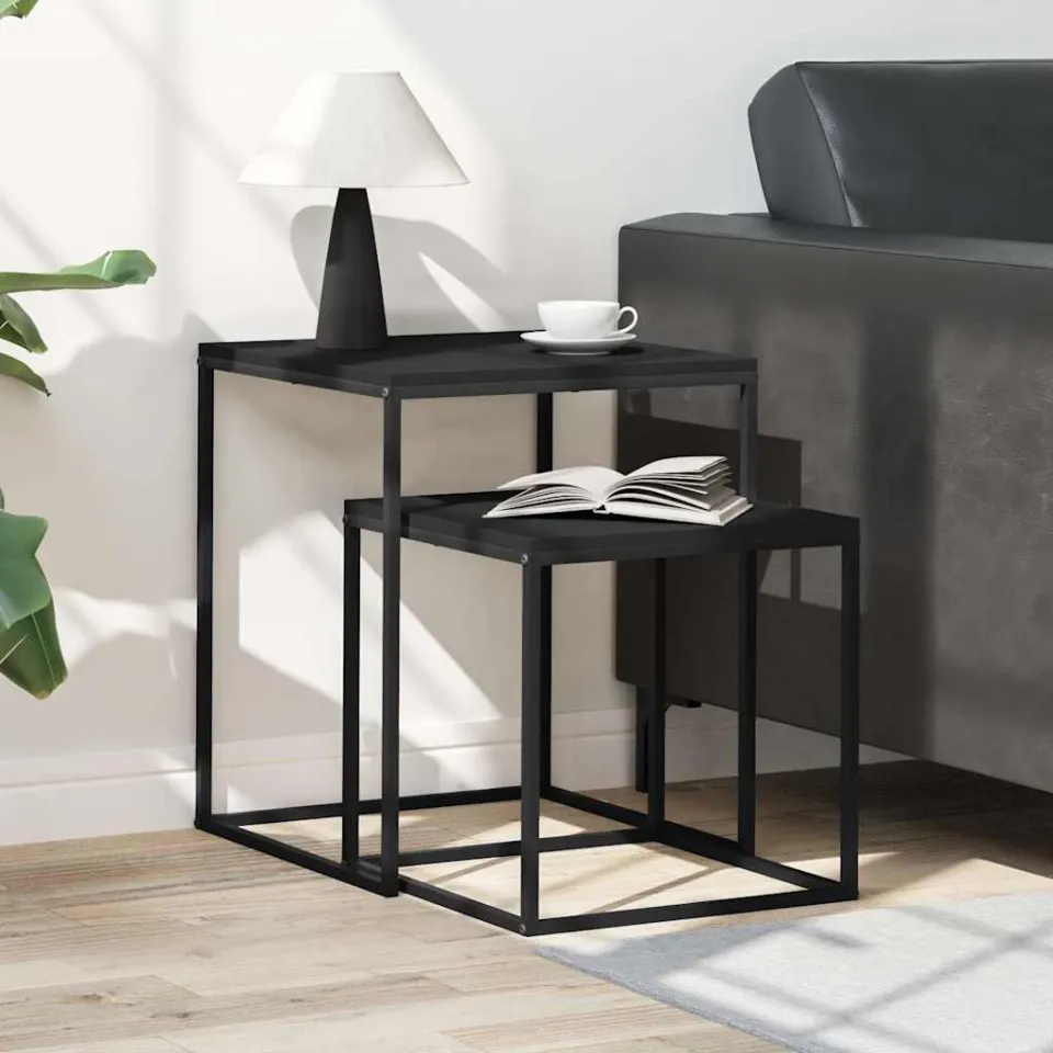 vidaXL Salontafelset 2 st bewerkt hout en metaal zwart, foto 3