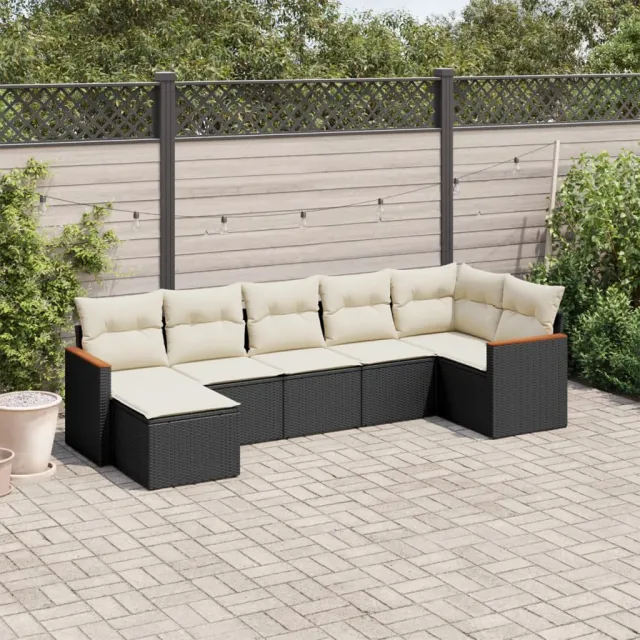 vidaXL 7-delige Loungeset met kussens poly rattan zwart, foto 2
