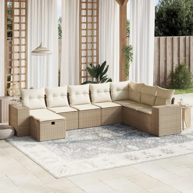 vidaXL 8-delige Loungeset met kussens poly rattan beige, foto 2