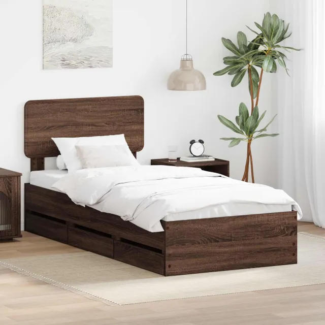 vidaXL Bedframe met lade Bruine eik 100 x 200 cm Geconstrueerd hout
