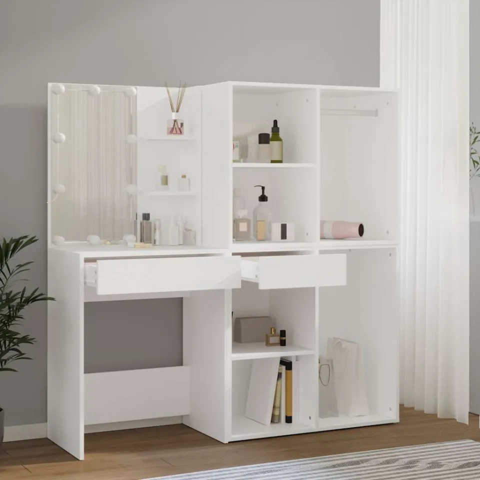 vidaXL Kaptafel met 2 kastjes en LED's bewerkt hout wit, foto 3