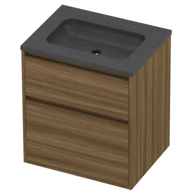 Proline Rollo Badmeubelset Hardsteen Elegant 60x46x67 cm Blue Stone Caramel Walnut Houtlook