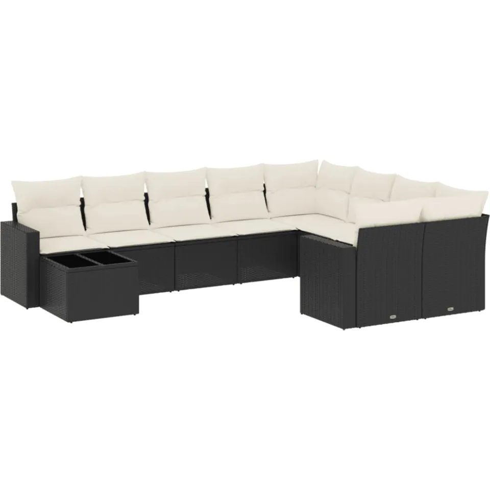 vidaXL 10-delige Loungeset met kussens poly rattan zwart, foto 4