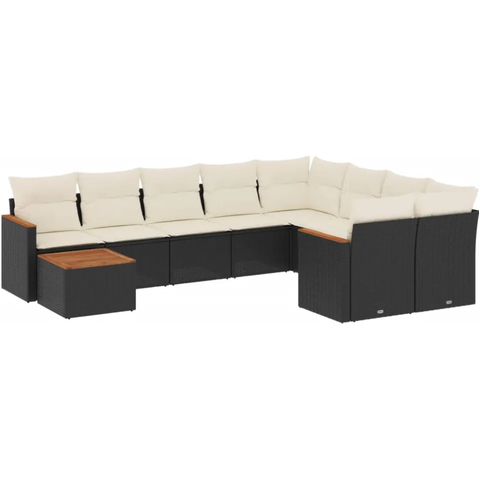 vidaXL 10-delige Loungeset met kussens poly rattan zwart