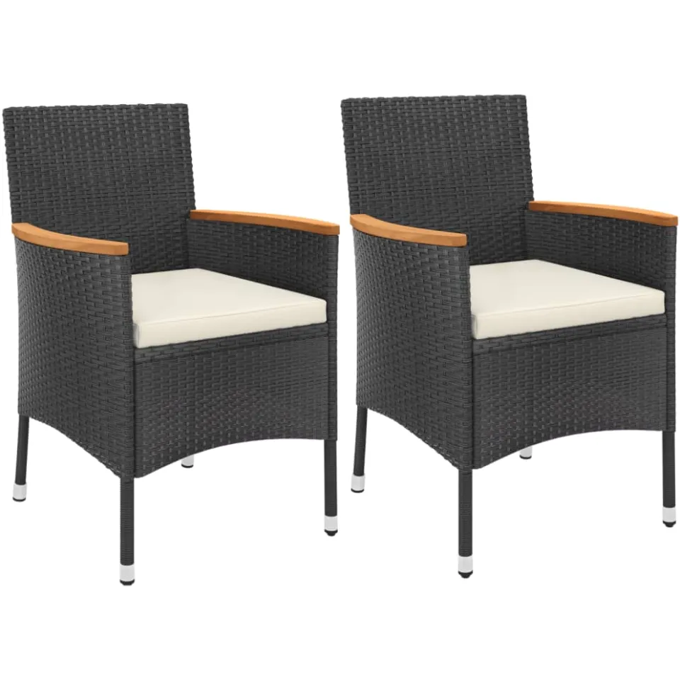 vidaXL 3-delige Bistroset met kussens poly rattan zwart