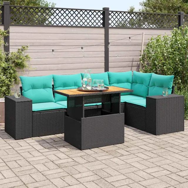 vidaXL 6-delige Loungeset met kussens poly rattan zwart, foto 2