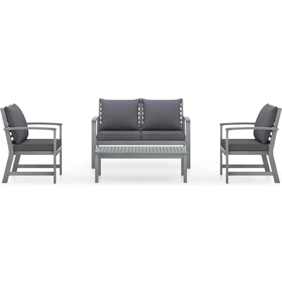 vidaXL 4-delige Loungeset met kussens massief acaciahout grijs, foto 2