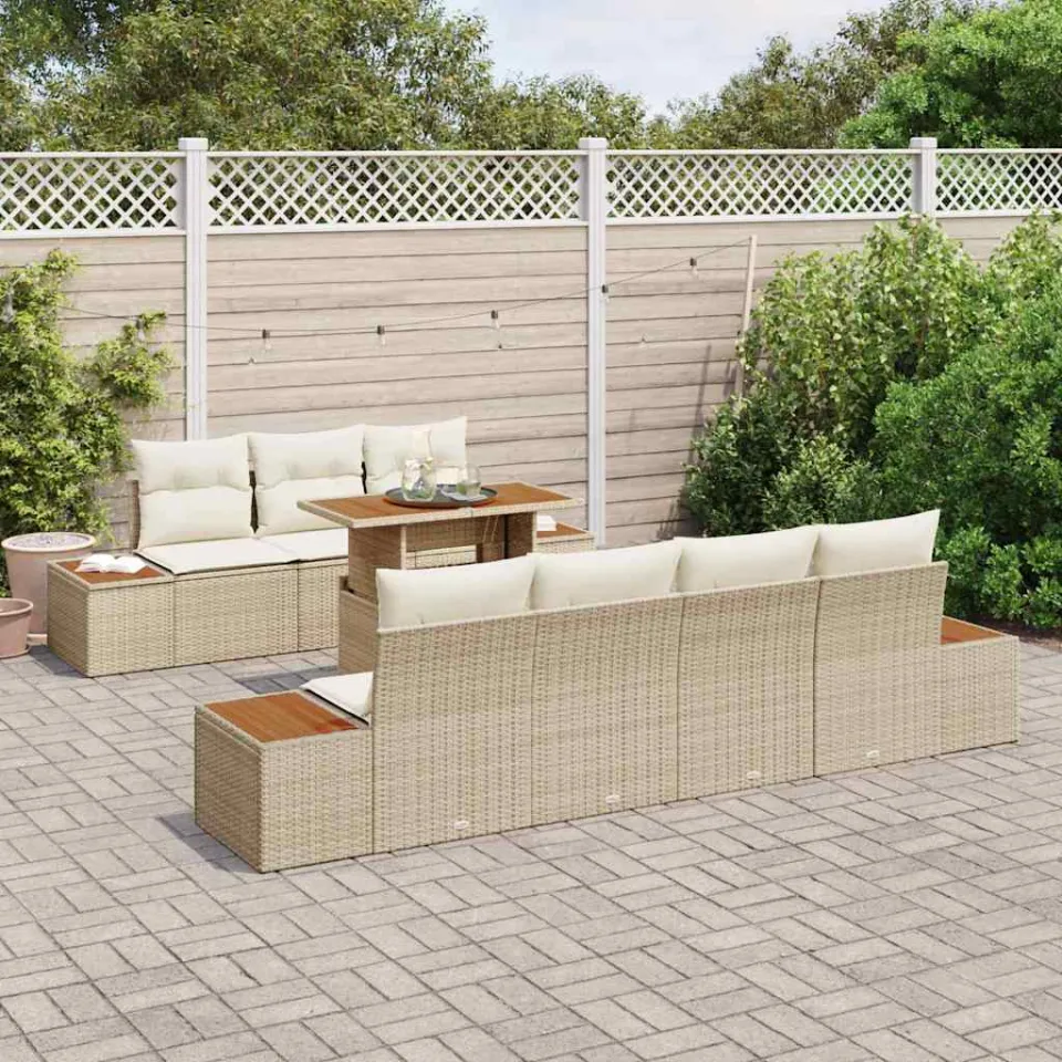 vidaXL Tuin Sofa Set 8 st Beige Poly riet