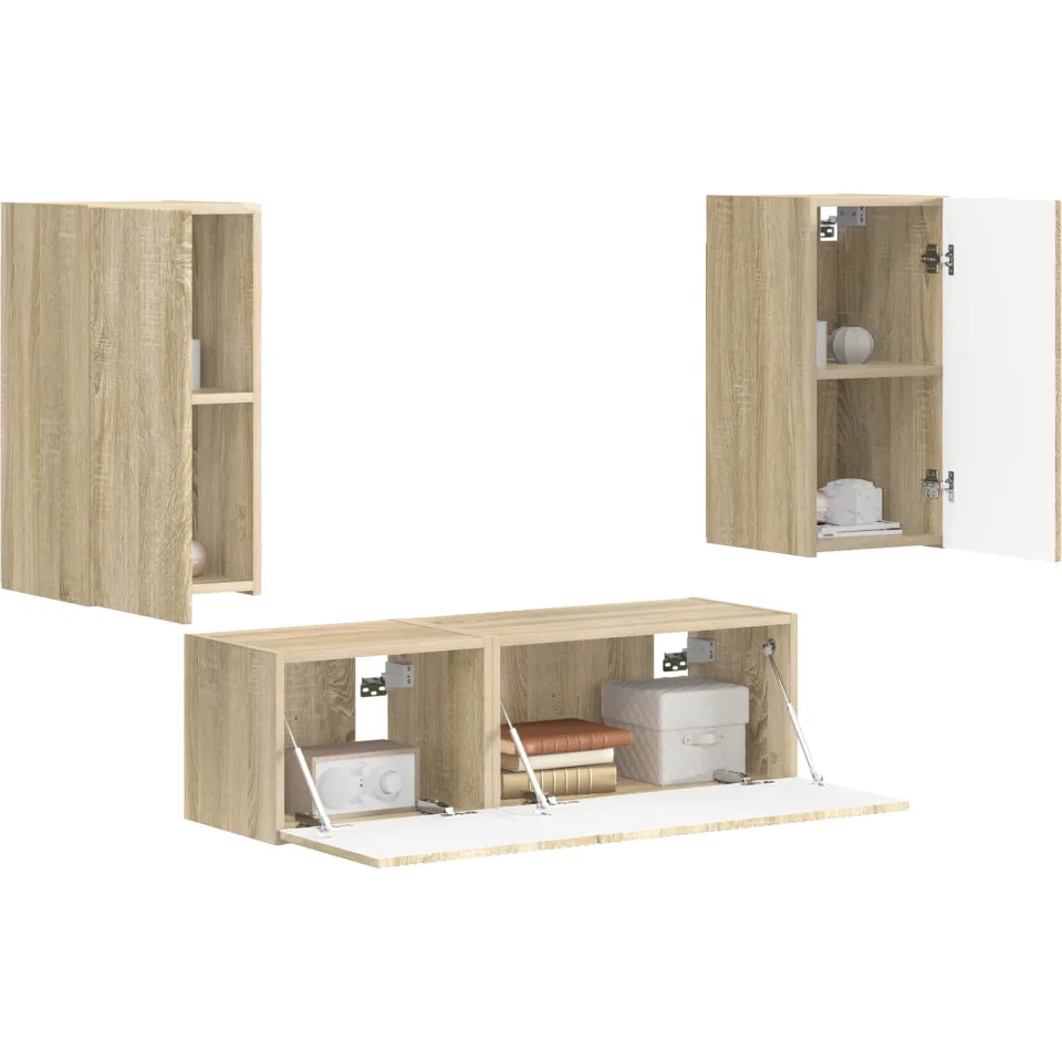 vidaXL TV Wandkast Set 4 st Sonoma Eiken Bewerkt hout Bruin